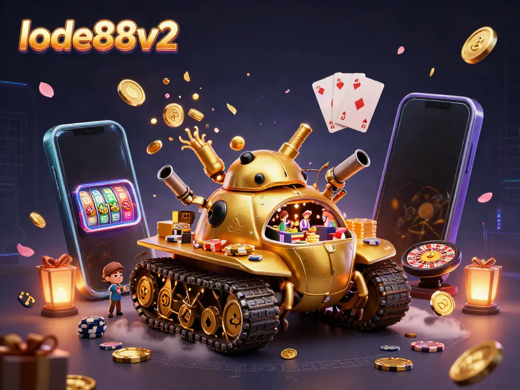 Experience the vibrant world of lode88v2 featuring dynamic slot games and a playful casino scene bursting with excitement.
