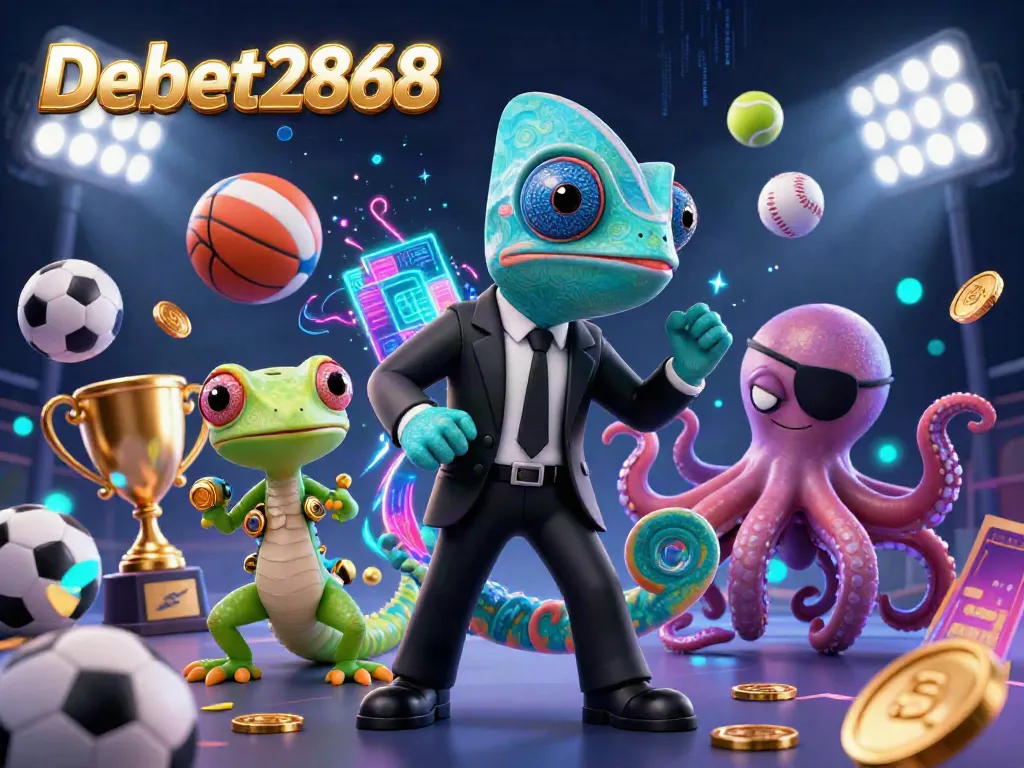 Experience the dynamic features of debet2868 with 3D characters and vibrant sports elements in a lively casino setting.