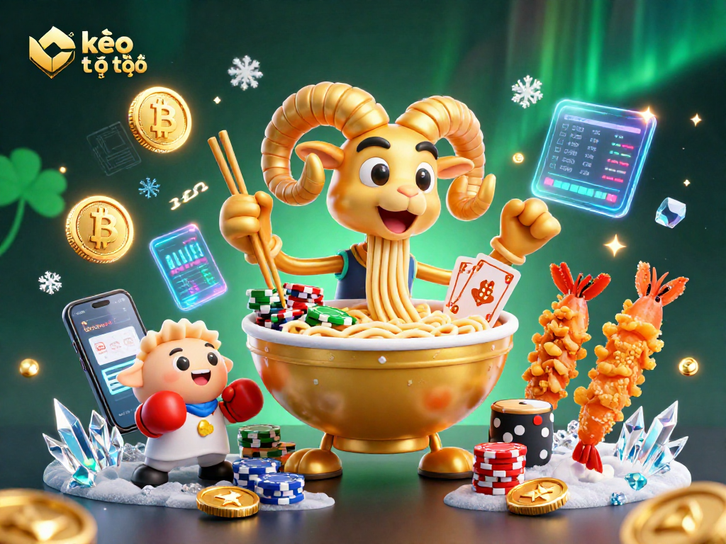 Engaging kèo trực tuyến scene with cartoon characters playing cards and managing bets amidst vibrant casino elements.