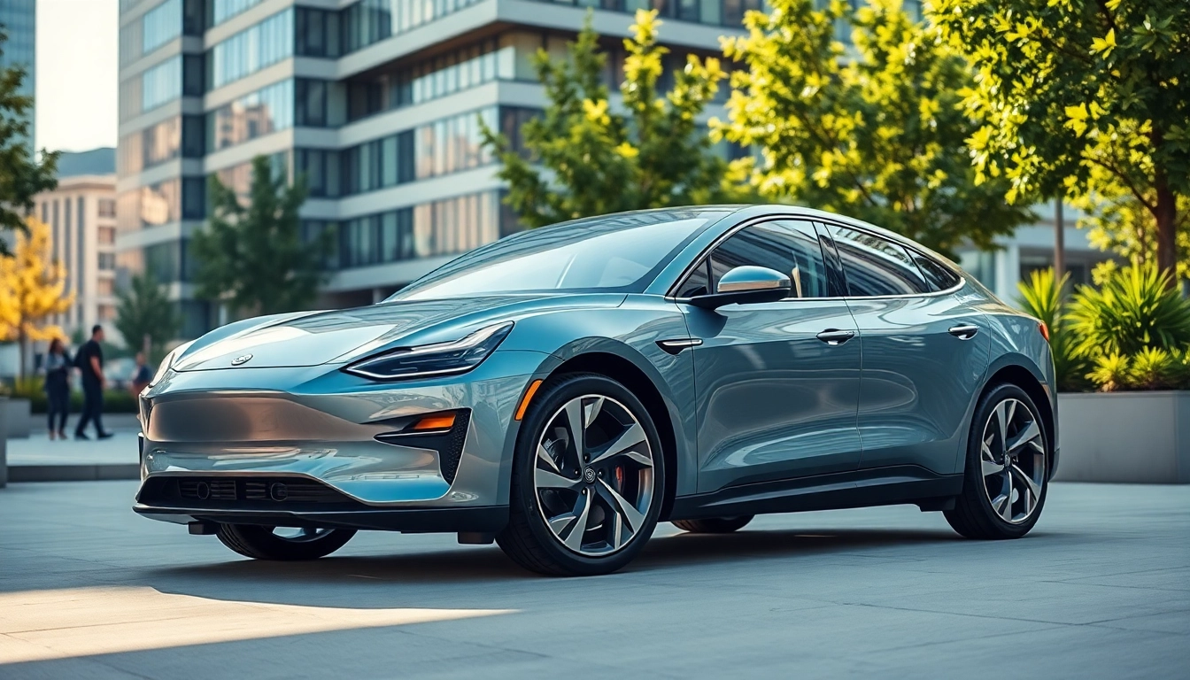 Elektroautos in einer urbanen Kulisse mit modernem Design und nachhaltigen Elementen.