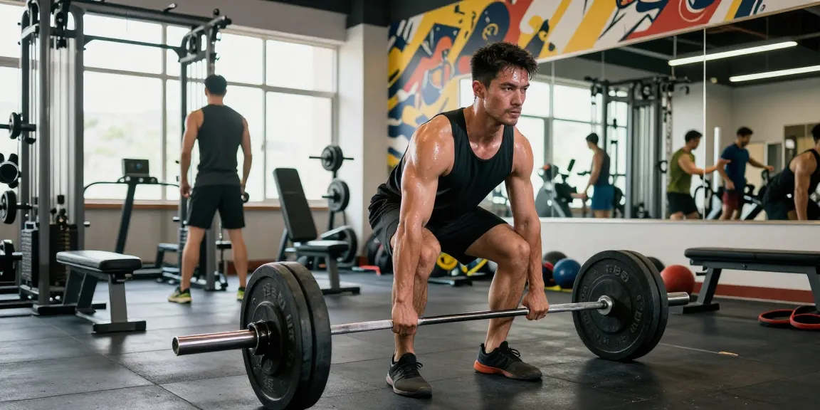 Bodybuilder performing deadlift in a vibrant gym scene at Anabolika Shop, showcasing determination and fitness training.