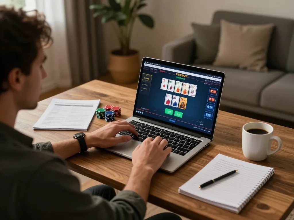 Engaging gameplay on ee88go platform showcasing a poker game with stylish home setup.