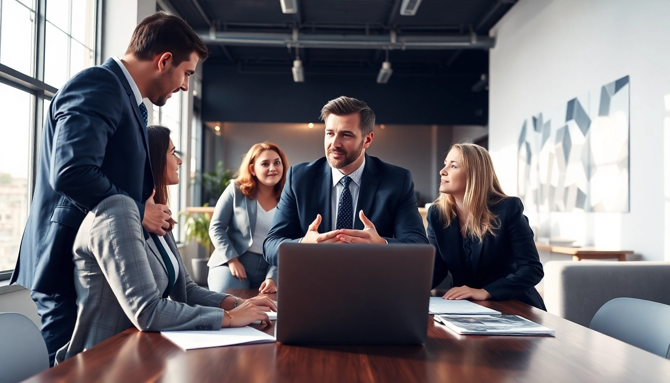 Headhunter IT in a dynamic office discussing recruitment strategies with a diverse team.