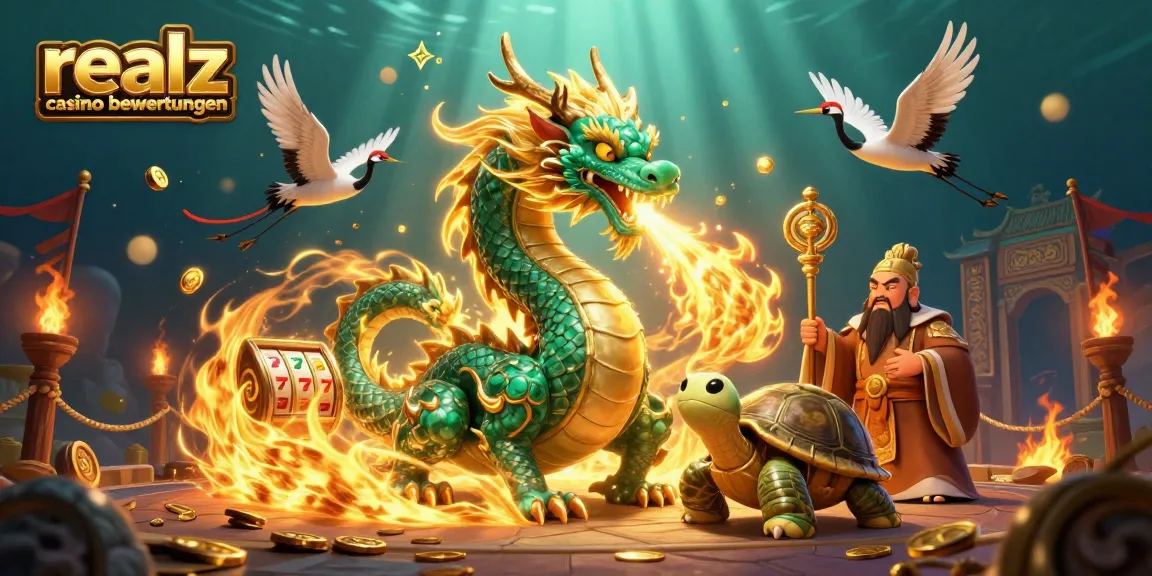Erleben Sie realz casino bewertungen mit einem majestätischen Drachen und Glücksymbole in einem aufregenden Szenario.