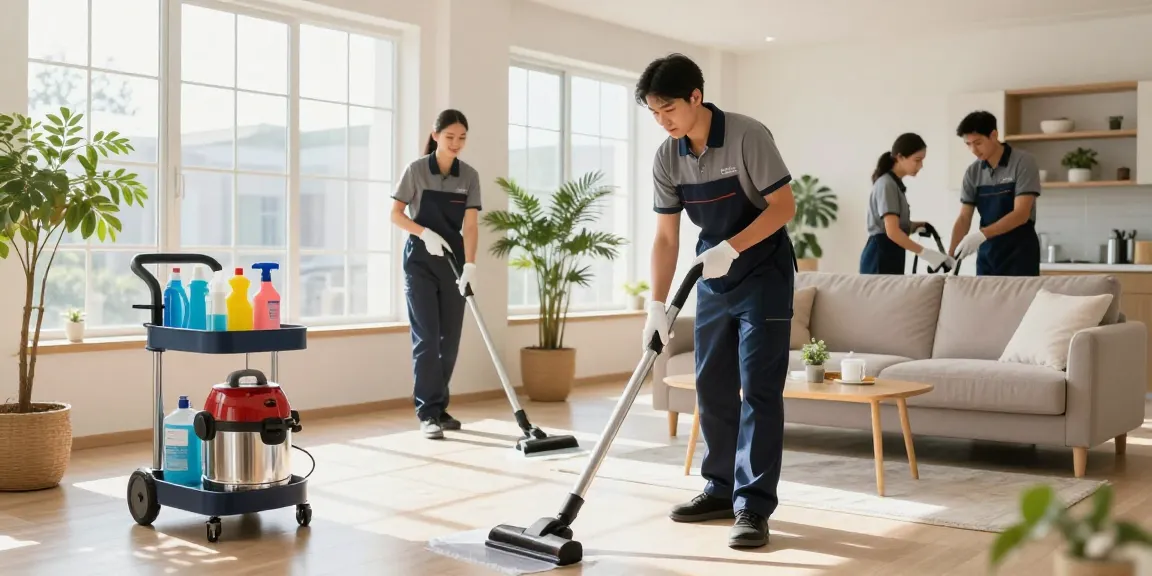 Reinigungsfirma Bern professionals cleaning a bright living room with natural light.