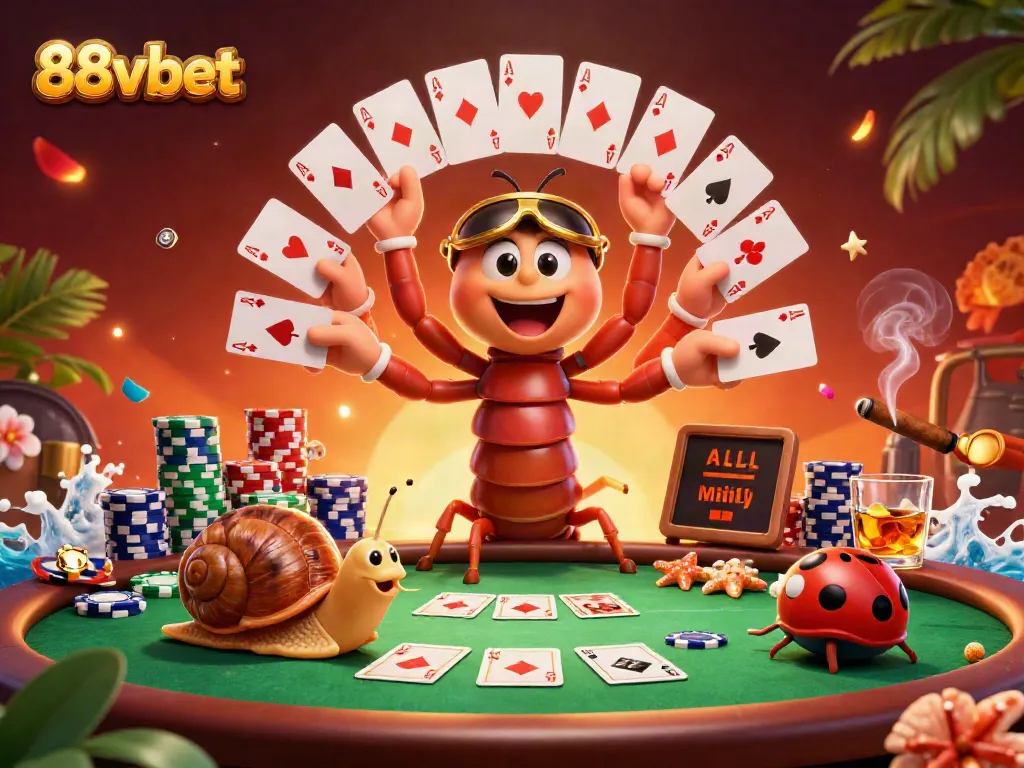 Experience the excitement at 88vbet with a vibrant scene of animated characters around a poker game!