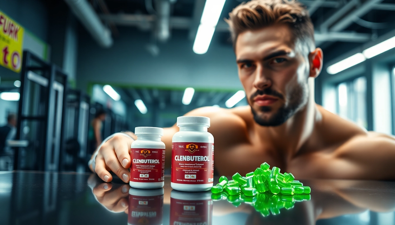 Clenbuterol kaufen: Modern lifestyle of an athlete with supplements in a vibrant gym setting.