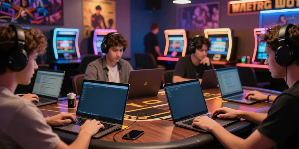 Engaged players enjoying ku88 gaming in a lively online lounge atmosphere.