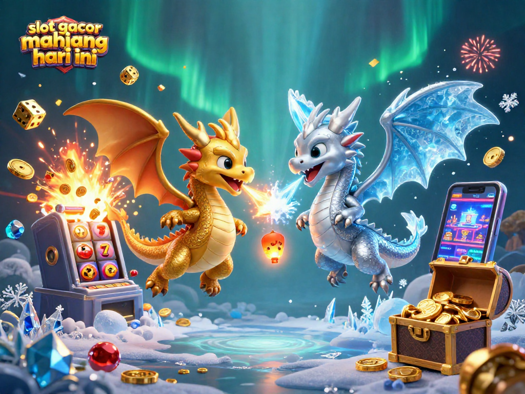 Experience the excitement of slot gacor mahjong hari ini with a vibrant 3D action scene featuring dragons and casino symbols.