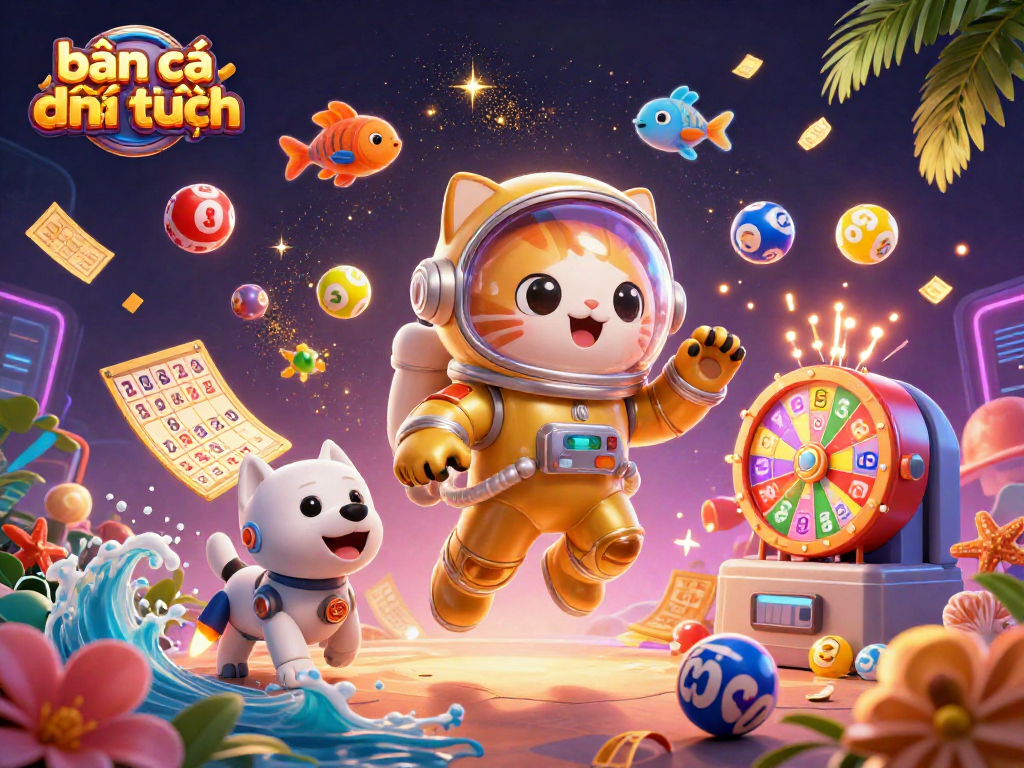 Experience the thrill of bắn cá đổi thưởng with animated fish, lively galaxy elements, and colorful casino games.