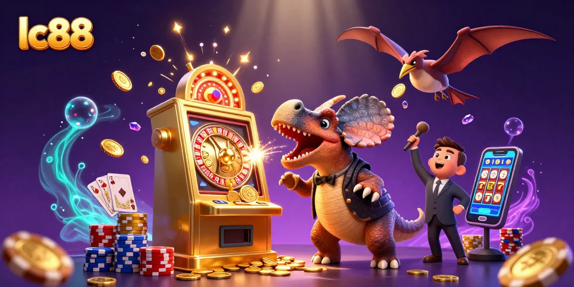 Experience a thrilling jackpot win at lc88 with a cartoon dinosaur and casino chaos!