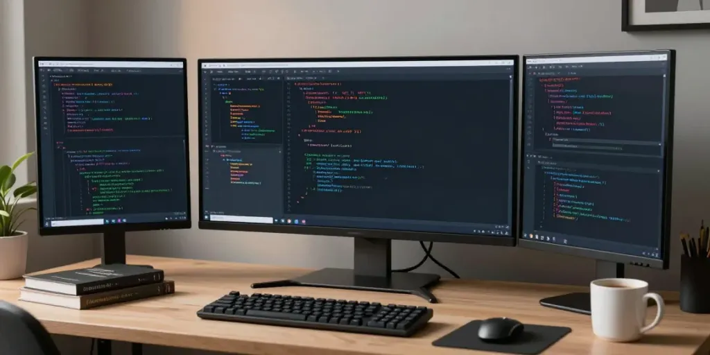 Secure code review in a modern developer workspace with advanced tech setup.