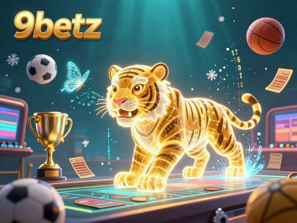 Experience thrilling sports betting action with 9betz featuring dynamic visuals of a neon tiger in a vibrant digital casino.