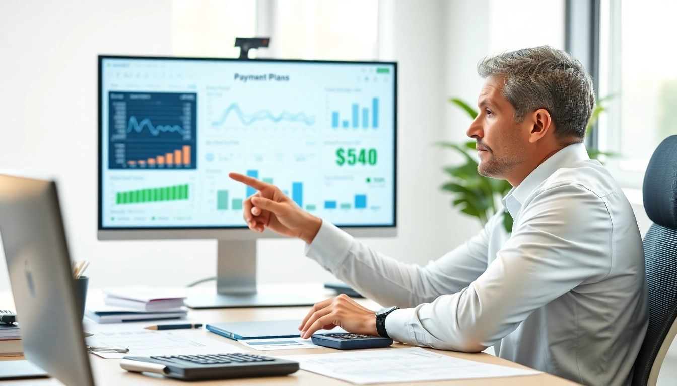 Beratung zur Schulden Finanzamt Ratenzahlung in einem modernen Büro mit Finanzdokumenten.