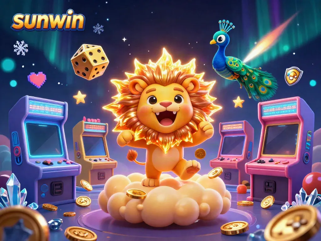 Experience the thrill of winning at sunwin with vibrant gaming elements in a dynamic, colorful scene.