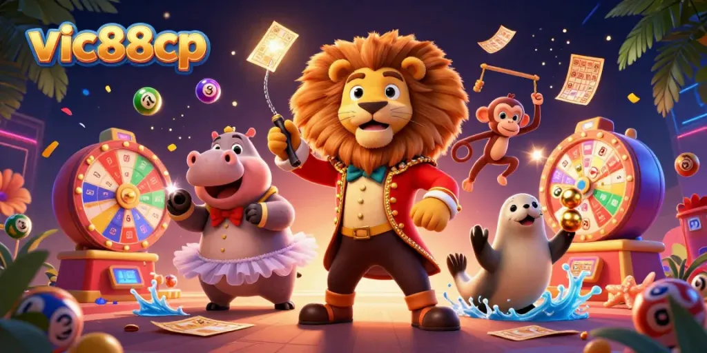 Experience thrilling excitement at vic88cp with colorful lottery balls and vibrant casino characters.
