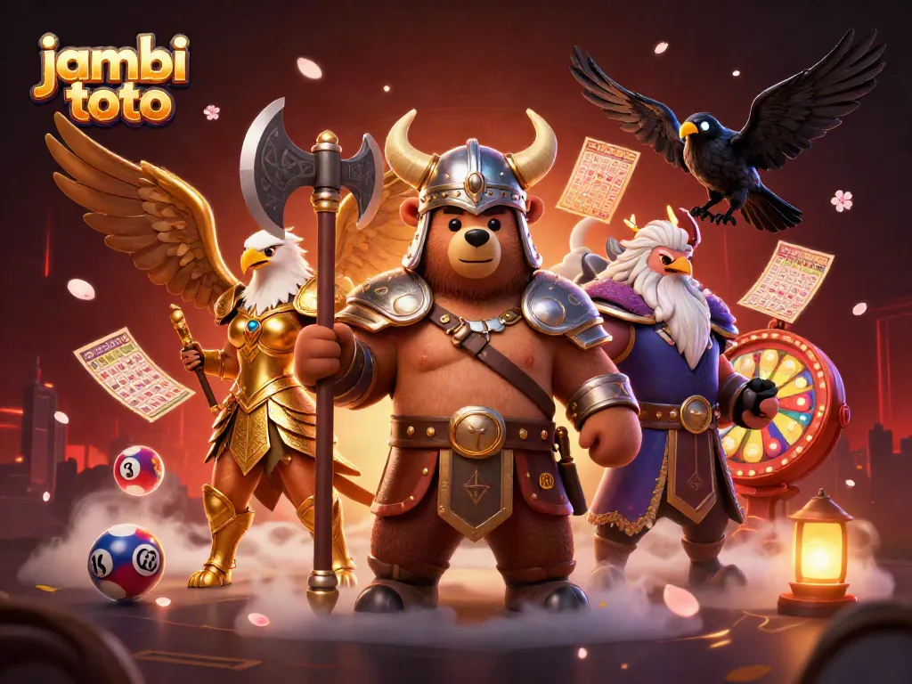 Experience thrilling gambling action with jambi toto's vibrant lottery scene in a dynamic illustration.