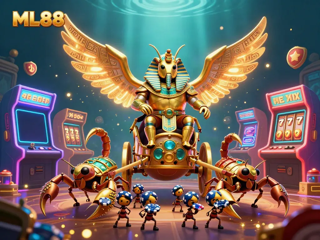 Engage in thrilling casino action with ML88's vibrant 3D scene featuring dynamic characters and colorful gaming elements.