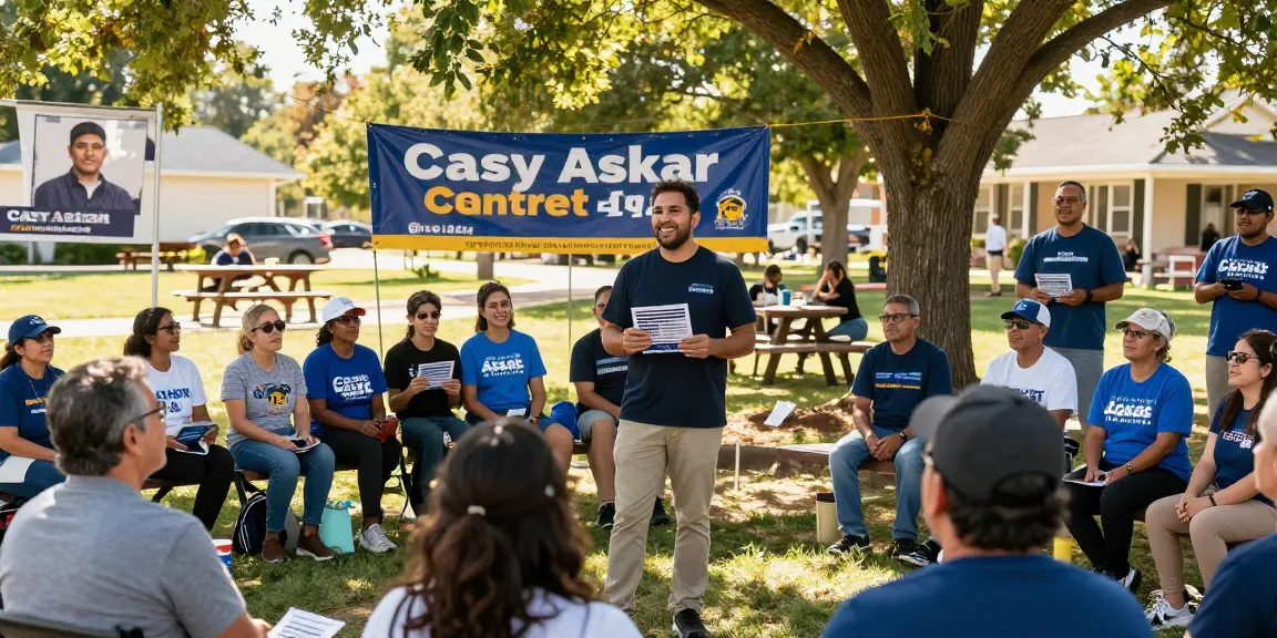 Casey Askar engaging with community voters at a park rally.