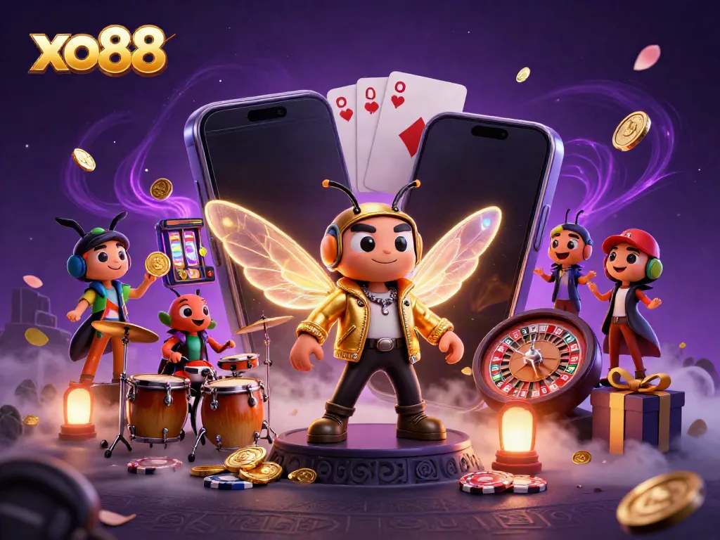 Experience thrilling gameplay with xo88 featuring a vibrant scene of a rock star and game elements.