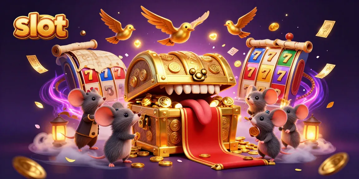 Spin and win with vibrant slot reels and a golden treasure chest in a magical casino scene.