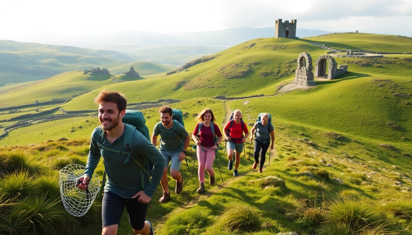 Wandern Irland Urlaub erlebnisreiche Wanderer in einer malerischen irischen Landschaft.
