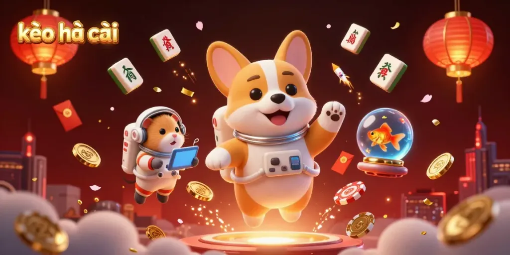 Experience thrilling kèo nhà cái action with floating corgi in a space casino.