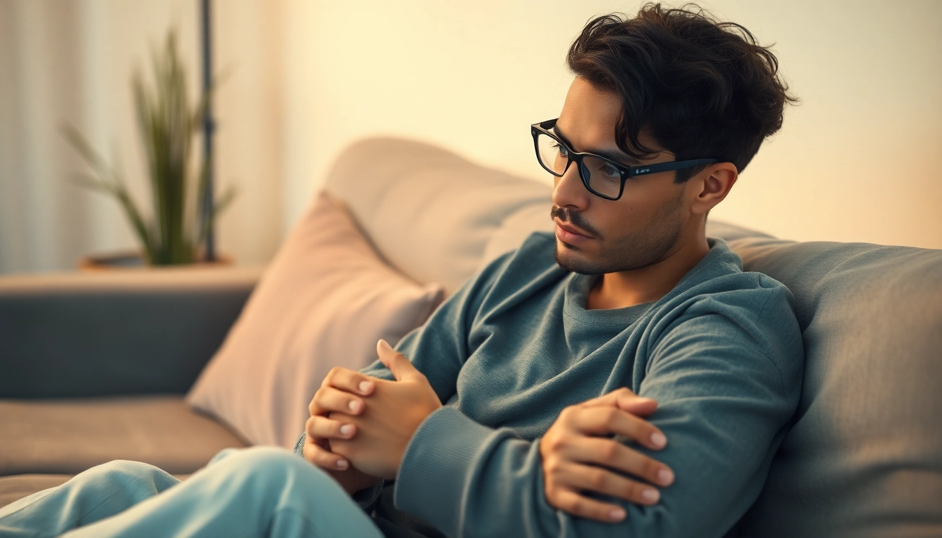 A person reflecting on depression symptoms in a serene setting with soft lighting and calming colors.