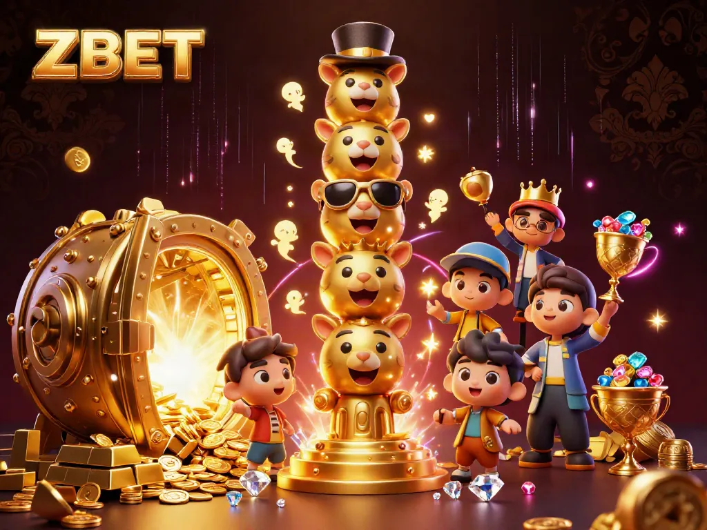 Experience the enchanting world of ZBET with a vibrant 3D illustration featuring dynamic casino elements and a golden totem.